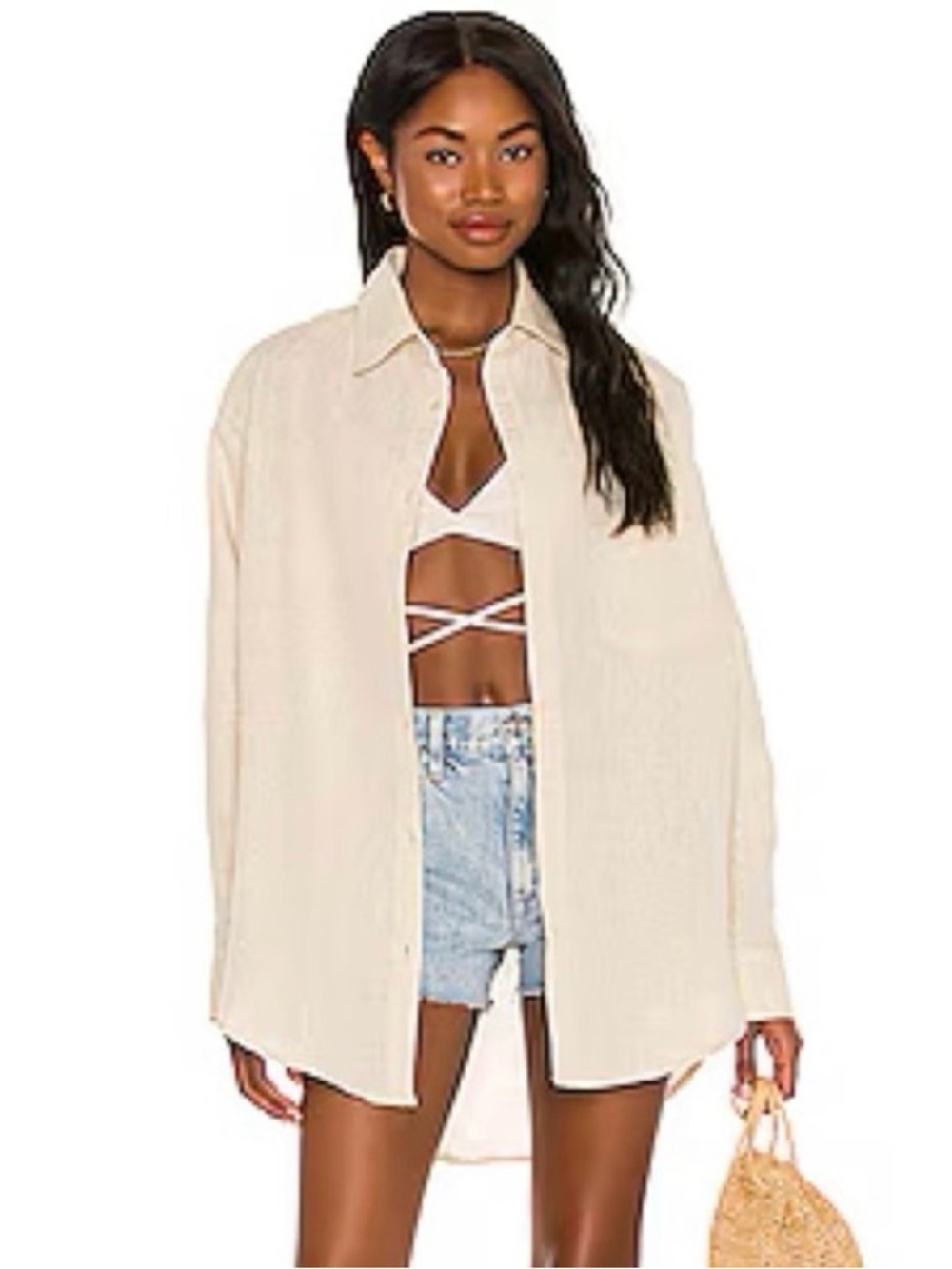 Solid & Striped Metallic Chrome Linen Button Down Shirt Beach Pool Cover Up - Picture 1 of 6
